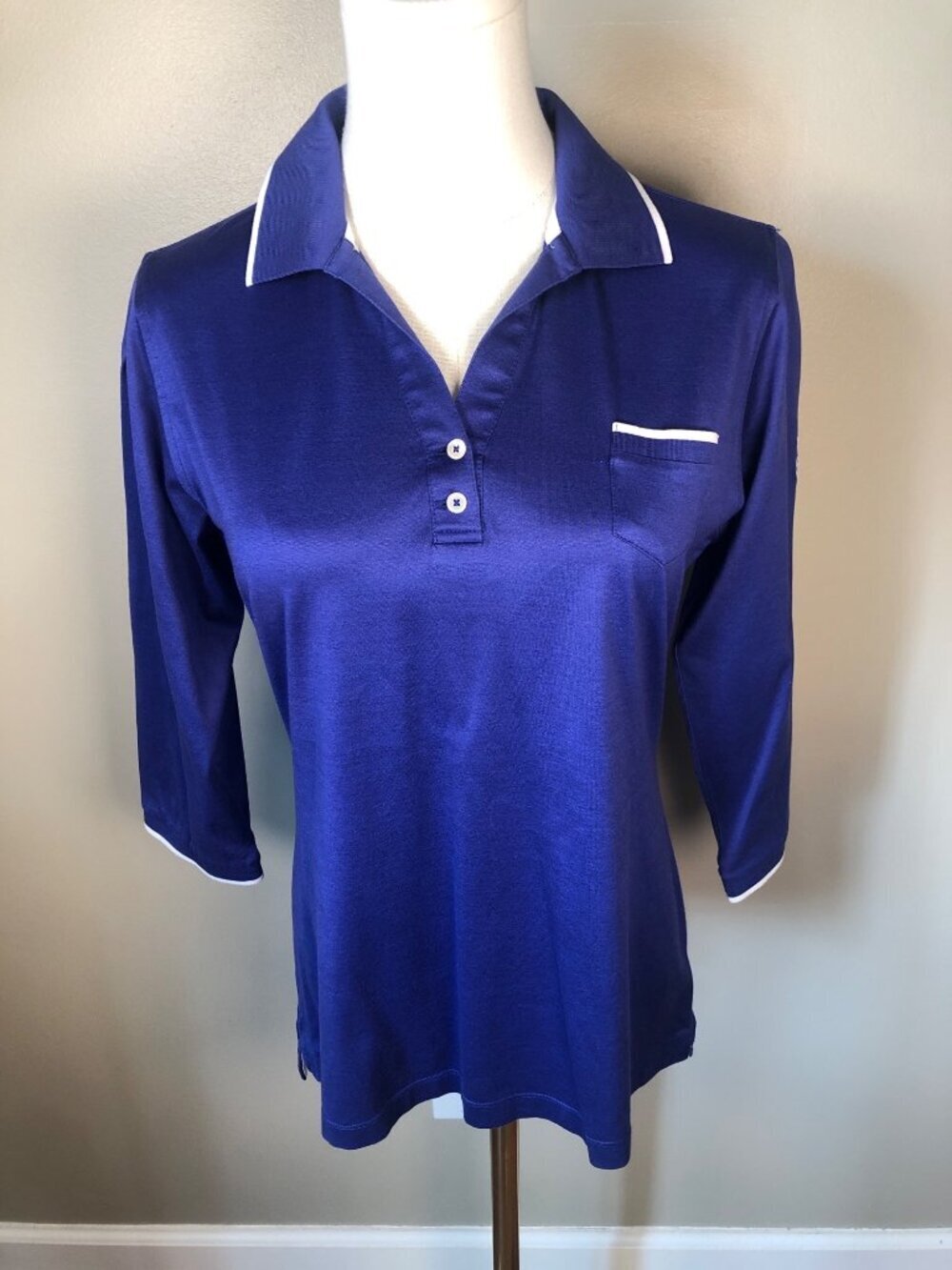 Peter Millar 100% Mercerized Luxury Cotton 3/4 Sleeve Blue Pullover Shirt Size M